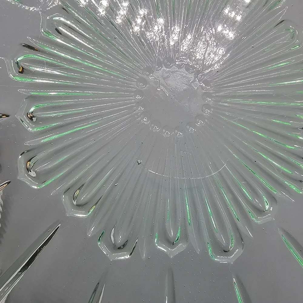 Vintage Uranium US Glass Tendril Platter Plate Glass Green Glows Depression